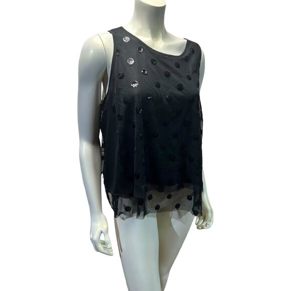 LOFT Black Sequin Polka Dot Sheer Layer Tank Top Party Evening Wear Large - Picture 11 of 14